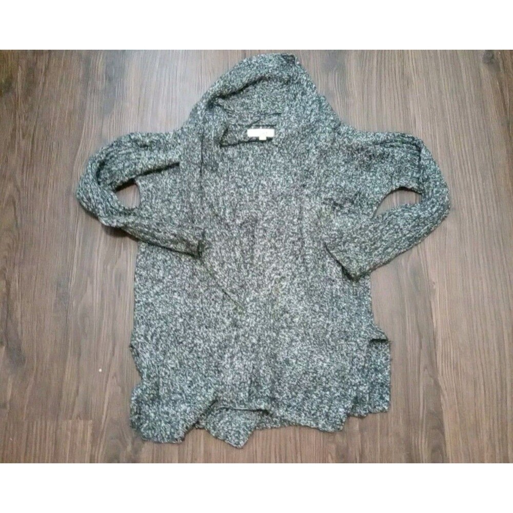 Loft Sweater Womens Size Small Open Front Cardigan Black White Cotton Blend